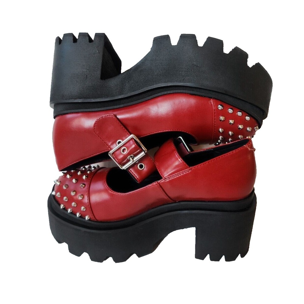 Charla Tedrick Platform Mary Janes Womens Size 6 Red Studded‎ Faux Leather Shoes